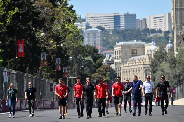 Azerbaijan Motor Formula 1 Preparations 8420376 27.04.2023 Participants walk at the track as preparations for the Formula 1 Azerbaijan Grand Prix, the fourth race of the season, continue at Baku City Circuit in Baku, Azerbaijan. Murad Orujov Sputnik Baku Azerbaijan  Copyright: xMuradxOrujovx