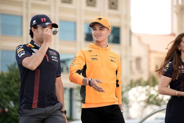 FORMULA 1 AZERBAIJAN GRAND PRIX 2023 27 04 2023, Baku City Circuit , Baku, FORMULA 1 AZERBAIJAN GRAND PRIX 2023 ,in picture Sergio Perez MEX , Oracle Red Bull Racing, Lando Norris GBR , McLaren F1 Team nordphotoxGmbHx xBratic nph00250