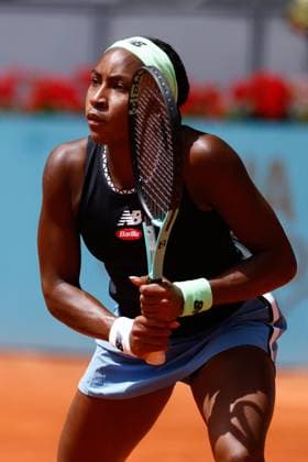 April 27, 2023, MADRID, MADRID, SPAIN: Coco Gauff of United States in action against Irene Burillo of Spain during the Mutua Madrid Open 2023 celebrated at Caja Magica on March 27, 2023 in Madrid, Spain. MADRID SPAIN - ZUMAa181 20230427_zaa_a181_089 Copyright: xOscarxJ.xBarrosox