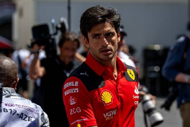 BAKU, AZERBAIJAN: Carlos Sainz, racing for the Ferrari team during the 2023 Formula 1 Azerbaijan Grand Prix at the Baku City Circuit in Baku, Azerbaijan