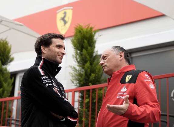28 04 2023, Baku City Circuit , Baku, FORMULA 1 AZERBAIJAN GRAND PRIX 2023 ,in the picture Team Principal Frederic Vasseur Scuderia Ferrari talking with Jerome D Ambrosio Head of Junior Program Mercedes Baku Baku City Circuit AZERBAIJAN  eu-images-506