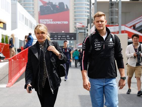 Mick Schumacher DEU, Mercedes AMG Petronas F1 Team and his mother Corinna Schumacher, F1 Grand Prix of Azerbaijan at Baku City Circuit on April 28, 2023 in Baku, Azerbaijan Photo by HOCH ZWEI Baku Azerbaijan