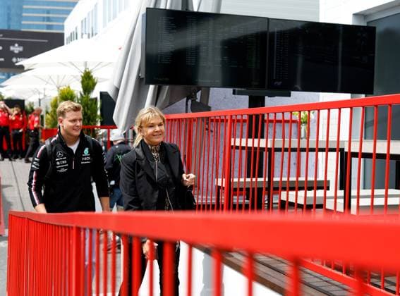 Mick Schumacher DEU, Mercedes AMG Petronas F1 Team and his mother Corinna Schumacher, F1 Grand Prix of Azerbaijan at Baku City Circuit on April 28, 2023 in Baku, Azerbaijan Photo by HOCH ZWEI Baku Azerbaijan