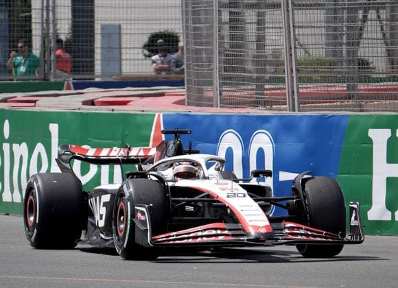 FORMULA 1 AZERBAIJAN GRAND PRIX 2023 28 04 2023, Baku City Circuit , Baku, FORMULA 1 AZERBAIJAN GRAND PRIX 2023 ,in the picture Kevin Magnussen DNK , Moneygram Haas F1 Team stops with a defect on the track nordphotoxGmbHx xBratic nph00250