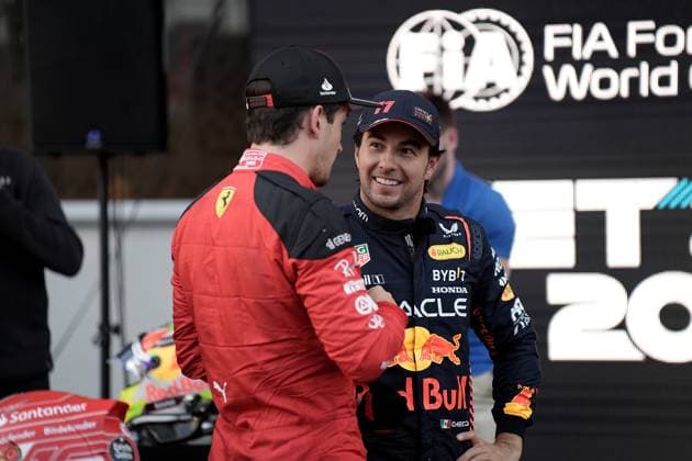 FORMULA 1 AZERBAIJAN GRAND PRIX 2023 28 04 2023, Baku City Circuit , Baku, FORMULA 1 AZERBAIJAN GRAND PRIX 2023 ,in the picture pole position for Charles Leclerc MCO , Scuderia Ferrari, 3rd place on the grid for Sergio Perez MEX , Oracle Red Bull Racing nordphotoxGmbHx xBratic nph00250