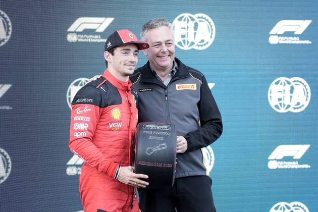 FORMULA 1 AZERBAIJAN GRAND PRIX 2023 28 04 2023, Baku City Circuit , Baku, FORMULA 1 AZERBAIJAN GRAND PRIX 2023 ,in the picture pole position for Charles Leclerc MCO , Scuderia Ferrari, Pirelli Motorsport Director Mario Isola nordphotoxGmbHx xBratic nph00250