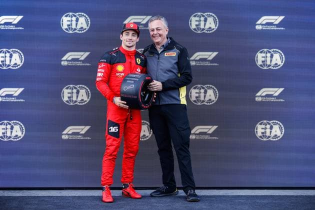 16 Charles Leclerc MCO, Scuderia Ferrari , Mario Isola ITA, Pirelli Motorsport , F1 Grand Prix of Azerbaijan at Baku City Circuit on April 28, 2023 in Baku, Azerbaijan Photo by HOCH ZWEI Baku Azerbaijan