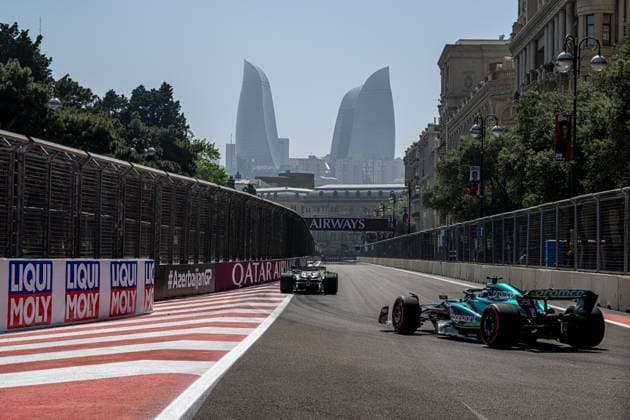 BAKU, AZERBAIJAN: Lance Stroll, racing for the Aston Martin F1 team during the 2023 Formula 1 Azerbaijan Grand Prix at the Baku City Circuit in Baku, Azerbaijan