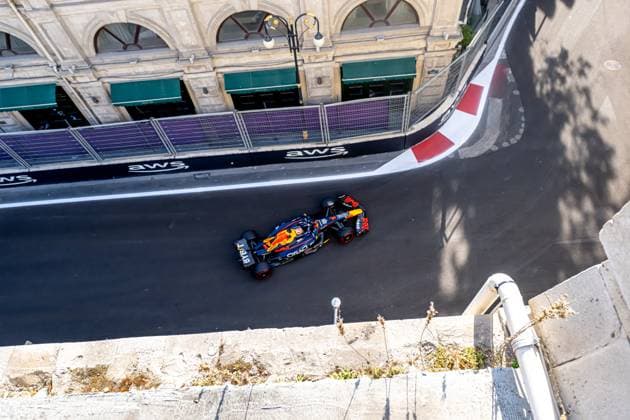 BAKU, AZERBAIJAN: Max Verstappen, racing for the Red Bull Racing team during the 2023 Formula 1 Azerbaijan Grand Prix at the Baku City Circuit in Baku, Azerbaijan