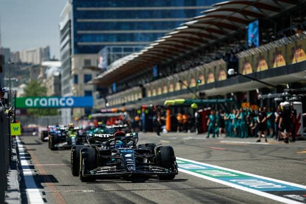 63 George Russell GBR, Mercedes AMG Petronas F1 Team , F1 Grand Prix of Azerbaijan at Baku City Circuit on April 29, 2023 in Baku, Azerbaijan Photo by HOCH ZWEI Baku Azerbaijan