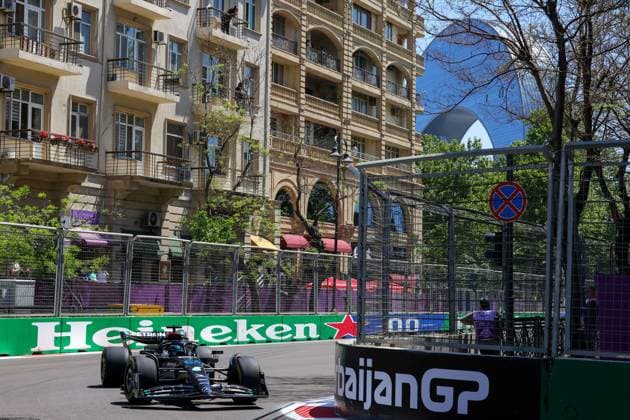 63 George Russell GBR, Mercedes AMG Petronas F1 Team , F1 Grand Prix of Azerbaijan at Baku City Circuit on April 29, 2023 in Baku, Azerbaijan Photo by HOCH ZWEI Baku Azerbaijan