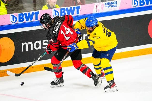 BASEL, SWITZERLAND APRIL 29 during the semi final of U18 Ice Hockey World Championship match between Sweden and Canada at St Jakob Park on April 29, 2023 in Basel, Switzerland Basel St Jakob Park Basel Stadt Switzerland  Copyright: xJustPictures.ch JarixPestelaccix