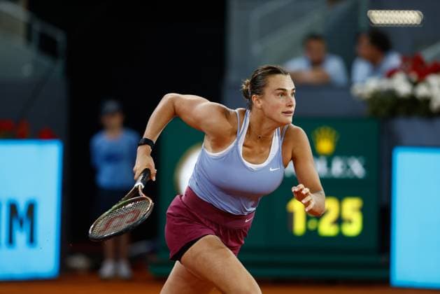 April 29, 2023, MADRID, MADRID, SPAIN: Aryna Zabalenka of Belarus in action against Camila Osorio of Colombia during the Mutua Madrid Open 2023 celebrated at Caja Magica on Abril 29, 2023 in Madrid, Spain. MADRID SPAIN - ZUMAa181 20230429_zaa_a181_059 Copyright: xOscarxJ.xBarrosox