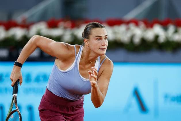April 29, 2023, MADRID, MADRID, SPAIN: Aryna Zabalenka of Belarus in action against Camila Osorio of Colombia during the Mutua Madrid Open 2023 celebrated at Caja Magica on Abril 29, 2023 in Madrid, Spain. MADRID SPAIN - ZUMAa181 20230429_zaa_a181_075 Copyright: xOscarxJ.xBarrosox