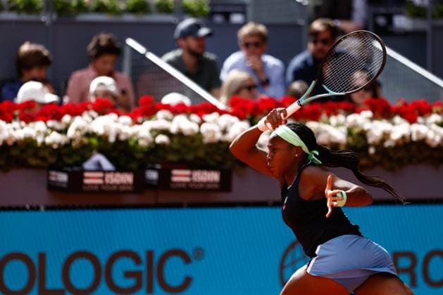 April 29, 2023, MADRID, MADRID, SPAIN: Coco Gauff of United States in action against Paula Badosa of Spain during the Mutua Madrid Open 2023 celebrated at Caja Magica on Abril 29, 2023 in Madrid, Spain. MADRID SPAIN - ZUMAa181 20230429_zaa_a181_103 Copyright: xOscarxJ.xBarrosox
