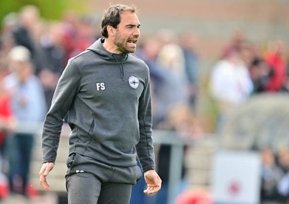 30 04 2023 football women season 2022 2023 2 Bundesliga 22 matchday 1 FC Nürnberg FCN Club SG Andernach Sportfoto Zink regulations prohibit any use of photographs as image sequences and or quasi video xwoxzix Florian Stein coach SG 99 Andernach calls shouts roars