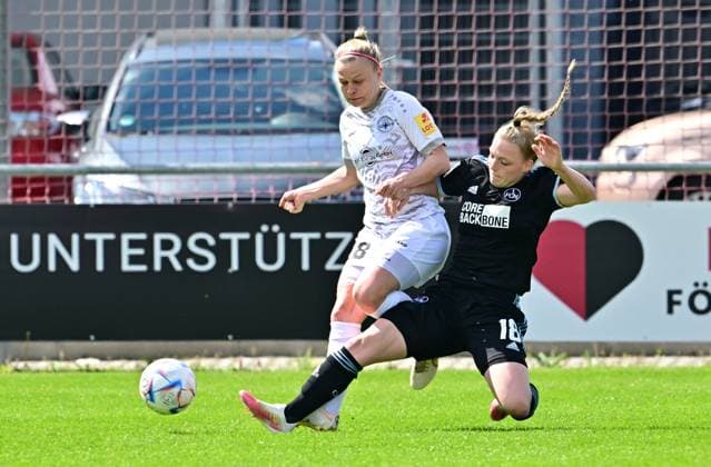 30 04 2023 football women season 2022 2023 2 Bundesliga 22 matchday 1 FC Nürnberg FCN club SG Andernach Sportfoto Zink regulations prohibit any use of photographs as image sequences and or quasi video xwoxzix Alina Wagner 28, SG 99 Andernach Franziska Mai 18, 1 FC Nürnberg FCN