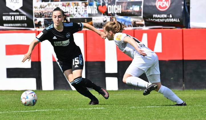 30 04 2023 Football Women Season 2022 2023 2 Bundesliga 22 Matchday 1 FC Nürnberg FCN Club SG Andernach Sportfoto Zink regulations prohibit any use of photographs as image sequences and or quasi video xwoxzix Jona Francesca Leske 5, 1 FC Nürnberg FCN Carolin Dillenburg 14, SG 99 Andernach