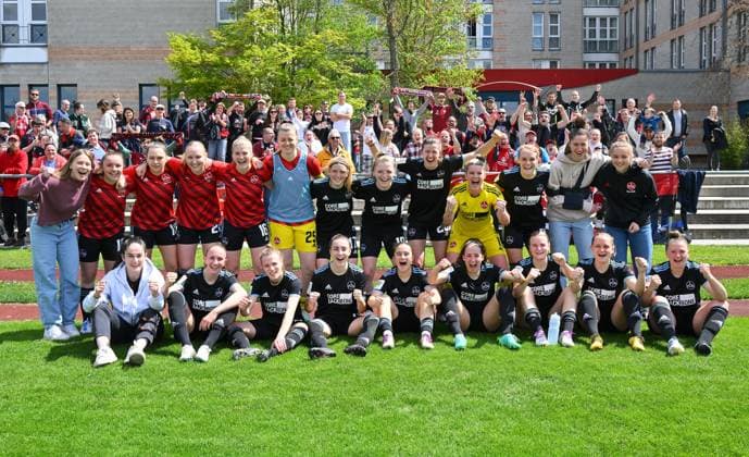 30 04 2023 football women season 2022 2023 2 Bundesliga 22 matchday 1 FC Nürnberg FCN Club SG Andernach Sportfoto Zink regulations prohibit any use of photographs as image sequences and or quasi video xwoxzix Mannschaft Team FCN Teamfoto Mannschaftsfoto Jubel Freude
