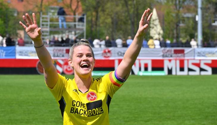 30 04 2023 football women season 2022 2023 2 Bundesliga 22 matchday 1 FC Nürnberg FCN Club SG Andernach Sportfoto Zink regulations prohibit any use of photographs as image sequences and or quasi video xwoxzix Lea Paulick 1, 1 FC Nürnberg FCN jubilation joy after end of match