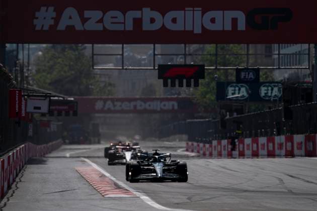 April 30, 2023, Baku, Azerbaijan: GEORGE RUSSEL of Great Britain and Mercedes-AMG F1 Team drives during the 2023 FIA Formula 1 Azerbaijan Grand Prix at Baku City Circuit in Baku, Azerbaijan. Baku Azerbaijan - ZUMAg147 20230430_zap_g147_033 Copyright: xJamesxGasperottix