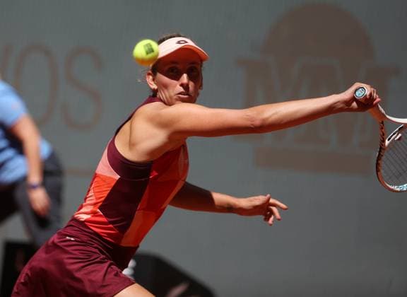 Elise Mertens of Belgium during the Mutua Madrid Open 2023, ATP, Tennis Herren Masters 1000 tennis tournament on May 1, 2023 at Caja Magica in Madrid, Spain TENNIS : Mutua Madrid Open - 01 05 2023 LaurentLairys Panoramic 