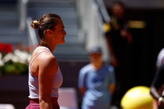 May 1, 2023, MADRID, MADRID, SPAIN: Mirra Andreeva of Russia in action against Aryna Sabalenka of Belarus during the Mutua Madrid Open 2023 celebrated at Caja Magica on May 01, 2023 in Madrid, Spain. MADRID SPAIN - ZUMAa181 20230501_zaa_a181_062 Copyright: xOscarxJ.xBarrosox