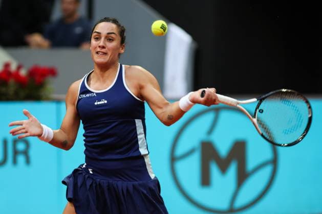 May 1, 2023, MADRID, MADRID, SPAIN: Martina Trevisan of Italy in action against Jessica Pegula of United States during the Mutua Madrid Open 2023 celebrated at Caja Magica on May 01, 2023 in Madrid, Spain. MADRID SPAIN - ZUMAa181 20230501_zaa_a181_328 Copyright: xIrinaxR.xHipolitox