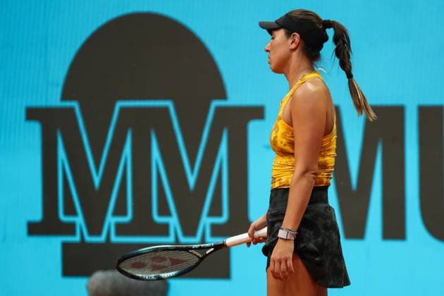 May 1, 2023, MADRID, MADRID, SPAIN: Jessica Pegula of United States lamenting against Martina Trevisan of Italy during the Mutua Madrid Open 2023 celebrated at Caja Magica on May 01, 2023 in Madrid, Spain. MADRID SPAIN - ZUMAa181 20230501_zaa_a181_334 Copyright: xIrinaxR.xHipolitox