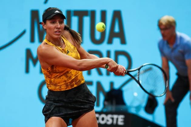 May 1, 2023, MADRID, MADRID, SPAIN: Jessica Pegula of United States in action against Martina Trevisan of Italy during the Mutua Madrid Open 2023 celebrated at Caja Magica on May 01, 2023 in Madrid, Spain. MADRID SPAIN - ZUMAa181 20230501_zaa_a181_341 Copyright: xIrinaxR.xHipolitox