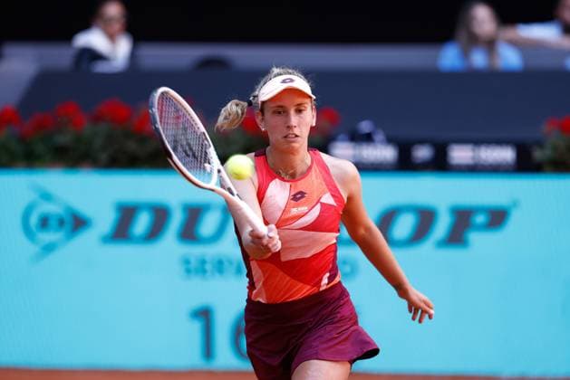 May 1, 2023, MADRID, MADRID, SPAIN: Elise Mertens of Belgium in action against Mayar Sherif of Egypt during the Mutua Madrid Open 2023 celebrated at Caja Magica on May 01, 2023 in Madrid, Spain. MADRID SPAIN - ZUMAa181 20230501_zaa_a181_034 Copyright: xOscarxJ.xBarrosox