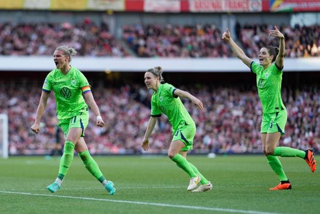 Mandatory Credit: Photo by Dave Shopland Shutterstock (13893403as) Wolfsburg captain Alexandra Popp celebrates scoring 2nd goal 2-1 Arsenal Women v Wolfsburg Women, UEFA Women s Champions League, Semi Final, Second Leg, Football, Emirates Stadium, London, UK - 01 May 2023 EDITORIAL USE ONLY No use with unauthorised audio, video, data, fixture lists, club league logos or live services. Online in-match use limited to 120 images, no video emulation. No use in betting, games or single club league player publications. Arsenal Women v Wolfsburg Women, UEFA Women s Champions League, Semi Final, Second Leg, Football, Emirates Stadium, London, UK - 01 May 2023 EDITORIAL USE ONLY No use with unauthorised audio, video, data, fixture lists, club league logos or live services. Online in-match use limited to 120 images, no video emulation. No use in betting, games or single club league player publications. Copyright: xDavexShopland Shutterstockx 13893403as