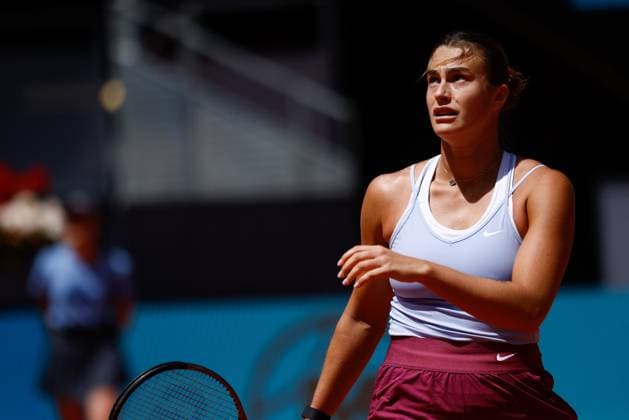 May 2, 2023, MADRID, MADRID, SPAIN: Aryna Sabalenka of Belarus in action against Mayar Sherif of Egypt during the Mutua Madrid Open 2023 celebrated at Caja Magica on May 02, 2023 in Madrid, Spain. MADRID SPAIN - ZUMAa181 20230502_zaa_a181_073 Copyright: xOscarxJ.xBarrosox