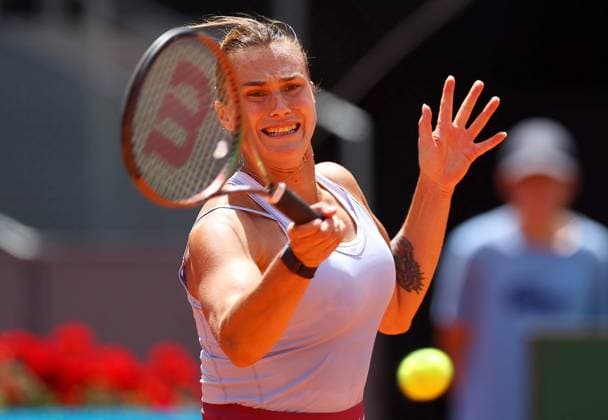Mandatory Credit: Photo by Ella Ling Shutterstock (13890331bt) Aryna Sabalenka of Belarus in action Mutua Madrid Open, Day 9 Tennis, La Caja Magica, Madrid, Spain - 02 May 2023 Mutua Madrid Open, Day 9 Tennis, La Caja Magica, Madrid, Spain - 02 May 2023  Copyright: xEllaxLing Shutterstockx 13890331bt