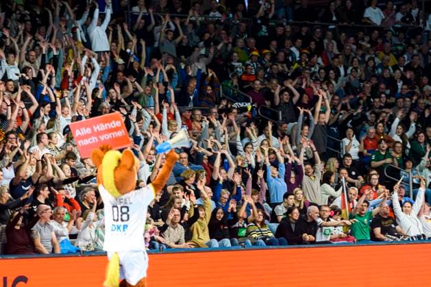 Handball, men Euro Cup, Germany Spain, fan curve fans fan block Berlin Max Schmeling Halle Germany