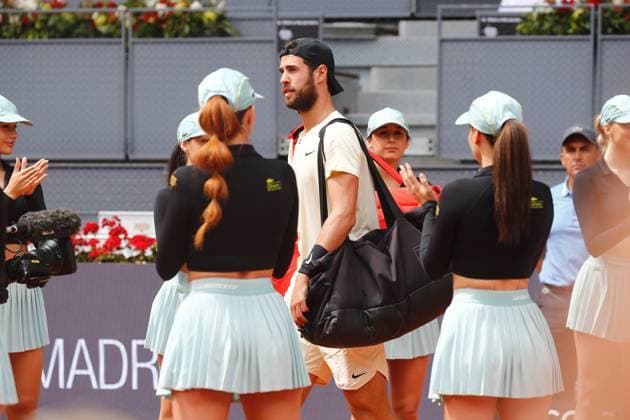 Karen Kachanov (RUS), MAY 3, 2023 - Tennis : Karen Kachanov during singles quarter-finals match against Carlos Alcaraz on the ATP, Tennis Herren tour Masters 1000 Mutua Madrid Open tennis tournament at the Caja Magica in Madrid, Spain. Noxthirdxpartyxsales  (217477761)