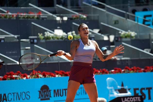 Mutua Madrid Open 2023 Aryna Sabalenka of Belarus during their match ( semi-final) against Maria Sakkari of Greece on Day Eleven of the Mutua Madrid Open at La Caja Magica on 4th May, 2023 in Madrid, Spain. Madrid Spain  Copyright: xJuanxCarlosxLucasx originalFilename:lucas-notitle230504_nponj.jpg