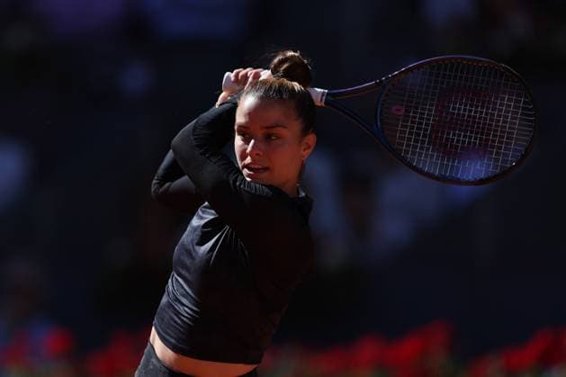 Aryna Sabalenka (Blr) in action against Maria Sakkari (Gre) during the Mutua Madrid Open 2023, Masters 1000 tennis tournament on May 4, 2023 at Caja Magica in Madrid, Spain - Photo Antoine Couvercelle DPPI TENNIS : Mutua Madrid Open 2023 - 04 05 2023 AntoineCouvercelle Panoramic 