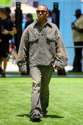 5th May 2023: Miami International Autodrome, Miami Gardens, Florida, USA: Formula 1 Crypto.com Miami Grand Prix 2023: Free Practice Day: Mercedes-AMG PETRONAS driver Lewis Hamilton arrives at the Paddock.  ActionPlus12505116 DouglasxMurray