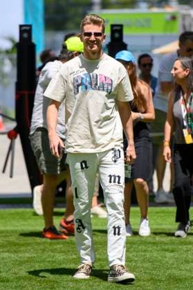 5th May 2023: Miami International Autodrome, Miami Gardens, Florida, USA: Formula 1 Crypto.com Miami Grand Prix 2023: Free Practice Day: MoneyGram Haas driver Nico Hulkenberg arrives at the Paddock.  ActionPlus12505126 DouglasxMurray