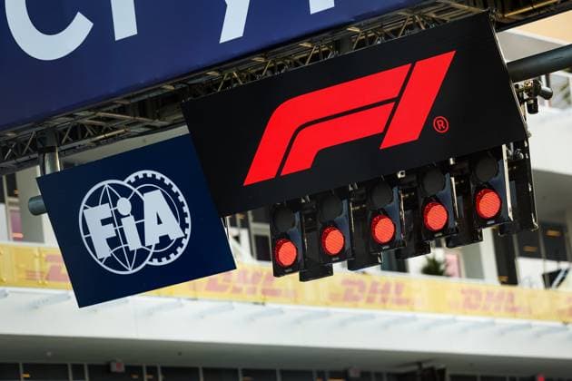 FIA & F1 logo during the Formula 1 Crypto.com Miami Grand Prix 2023, 5th round of the 2023 Formula One World Championship, WM, Weltmeisterschaft from May 05 to 07, 2023 on the Miami International Autodrome, in Miami Gardens, Florida, United States of America - F1 - MIAMI GRAND PRIX 2023 DPPI Panoramic  20230506_GOOD6115