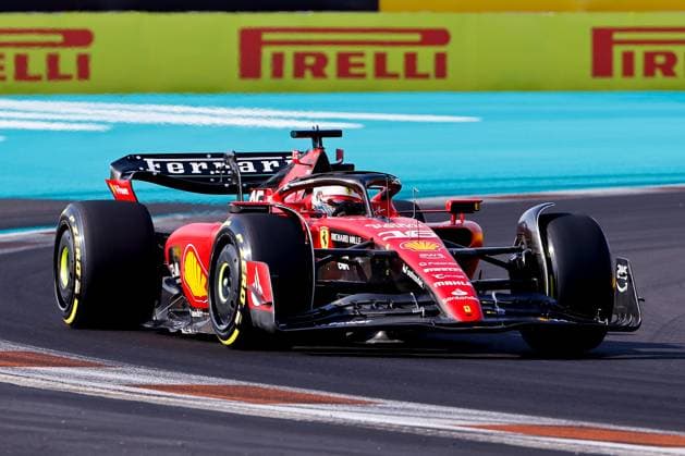 MIAMI GARDENS, FL - MAY 05: Charles Leclerc 16 of Team Monaco and Ferrari, during practice for the F1 Crypto.com Miami Grand Prix on May 5, 2023 at Miami International Autodrome in Miami Gardens, Florida. (Photo by Rich Graessle Icon Sportswire) AUTO: MAY 05 F1 Crypto.com Miami Grand Prix EDITORIAL USE ONLY Icon23050514472