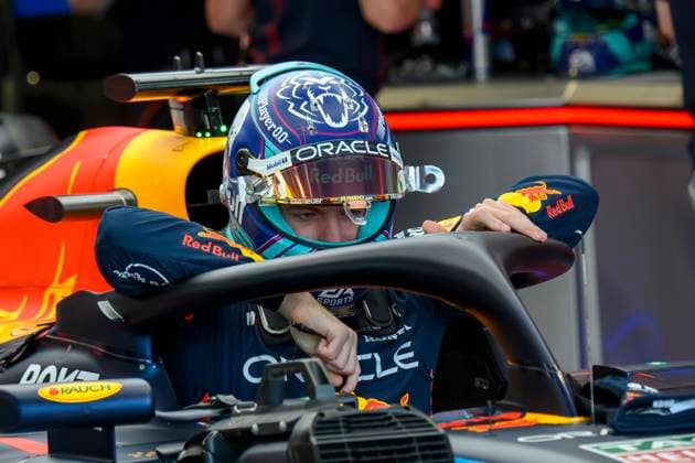 5th May 2023: Miami International Autodrome, Miami Gardens, Florida, USA: Formula 1 Crypto.com Miami Grand Prix 2023: Free Practice Day: Oracle Red Bull Racing driver Max Verstappen sits in his car in the garage during a practice session.  ActionPlus12505304 DouglasxMurray