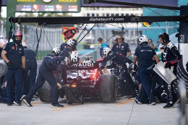 May 5, 2023, Miami, Florida, United States: YUKI TSUNODA (JAP) of AlphaTauri 22 pulls in for a pit stop during Free Practice 2..Teams prepare to compete in the second running of America s second calendar F1 race, with a record breaking three Grand Prix events to be held in America this year in Miami, Austin and Las Vegas, owing to the growing popularity of the thanks to Netflix s Drive to Survive Docuseries. Aston Martin, Ferrari and others plan on trying to challenge Red Bull Oracle Racing s Max Verstappen s dominance over the 2023 season. Motorsports, open wheel racing, Liberty Media. Miami United States - ZUMAb177 20230505_zap_b177_380 Copyright: xTaidghxBarronx