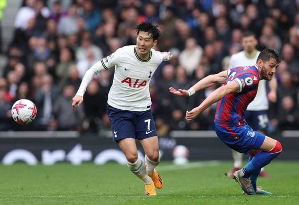 London, England, 6th May 2023. Son Heung-Min of Tottenham Hotspur and Joel Ward of Crystal Palace challenge for the ball during the Premier League match at the Tottenham Hotspur Stadium, London. Picture credit should read: Paul Terry Sportimage EDITORIAL USE ONLY. No use with unauthorised audio, video, data, fixture lists, club league logos or live services. Online in-match use limited to 120 images, no video emulation. No use in betting, games or single club league player publications. SPI-2424-0030