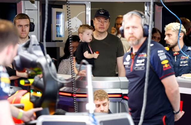 Elon Musk with son X AE A XII, F1 Grand Prix of Miami at Miami International Autodrome on May 6, 2023 in Miami, United States of America Photo by HOCH ZWEI Miami United States of America