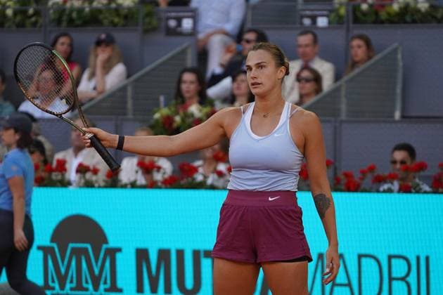 Iga Swiatek POL vs Aryna Sabalenka BY during the women s tennis final of the Mutua Madrid Open, Madrid May 06, 2023 Cordon Press
