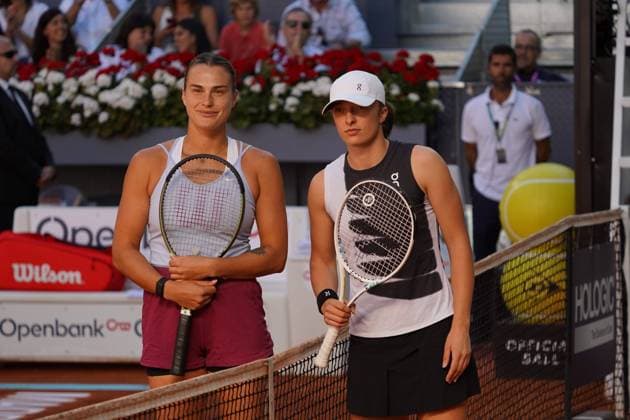 Iga Swiatek POL vs Aryna Sabalenka BY during the women s tennis final of the Mutua Madrid Open, Madrid May 06, 2023 Cordon Press