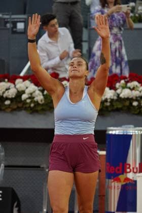 Iga Swiatek POL vs Aryna Sabalenka BY during the women s tennis final of the Mutua Madrid Open, Madrid May 06, 2023 Cordon Press