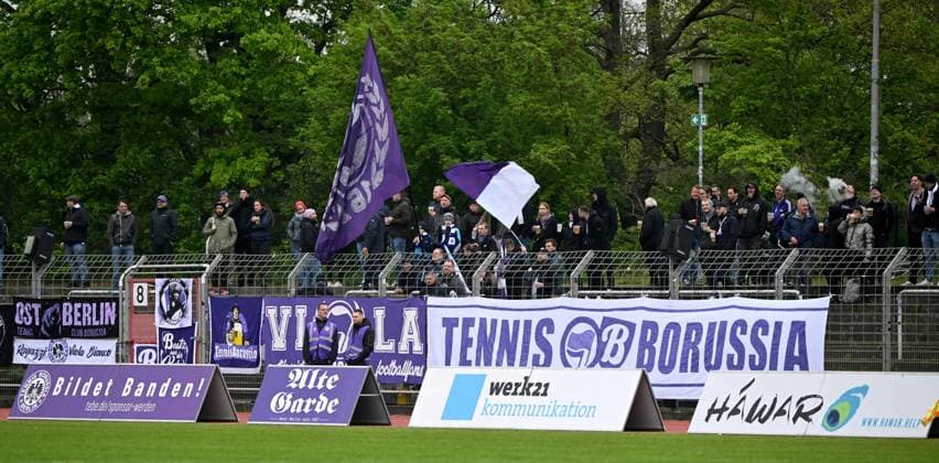 Football, Men, Season 2022 2023, Regionalliga Nordost 31 Matchday , Tennis Borussia FSV Luckenwalde 1 3 , Fans of TeBe, 06 05 2023, Copyright: xMatthiasxKochx